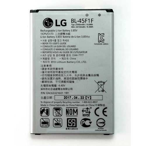 LG Li-ion Phone Battery 3.85V Typ 2500mAh 9.6Wh BL-45F1F EAC63321601 YBY New OEM