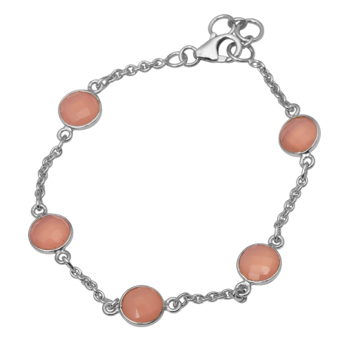 Rose Chalcedony Sterling Silver bracelet 7" with Extension
