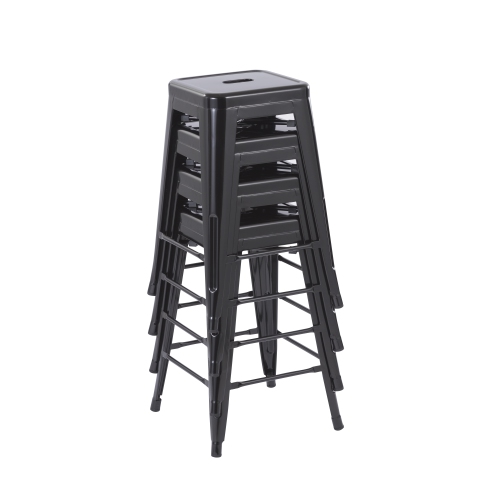 Duramex Set of 4 Black 24 Inch Counter Height Metal Bar Stools, Indoor/Outdoor, Stackable
