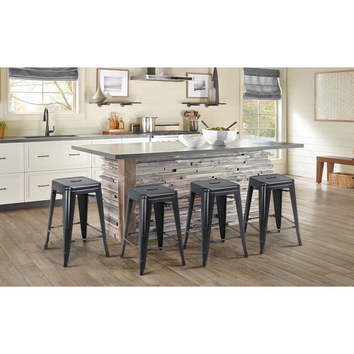 Duramex Set of 4 Black 24 Inch Counter Height Metal Bar Stools, Indoor/Outdoor, Stackable