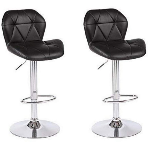 Duramex 2 Black Height Adjustable PU Star Quilted Saddle Style Seat and High Back Rest Swivel Bar Stool