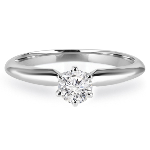 3/5 CTW Round Diamond Double Prong Solitaire with Accents Engagement Ring in 14K White Gold - Size 4 to 9