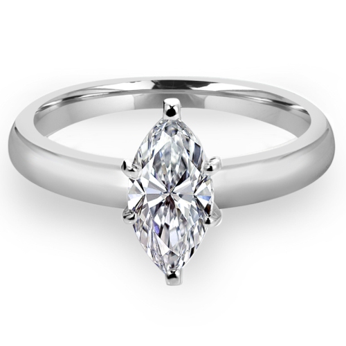 1/2 CT Marquise Diamond Solitaire Engagement Ring in 14K White Gold - Size 4 to 9