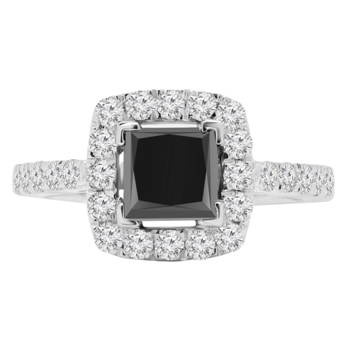1 7/8 CTW Princess Black Diamond Halo Engagement Ring in 14K White Gold - Size 4 to 9