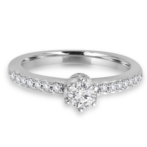 2/5 CTW Round Diamond Solitaire with Accents Engagement Ring in 14K White Gold - Size 4 to 9
