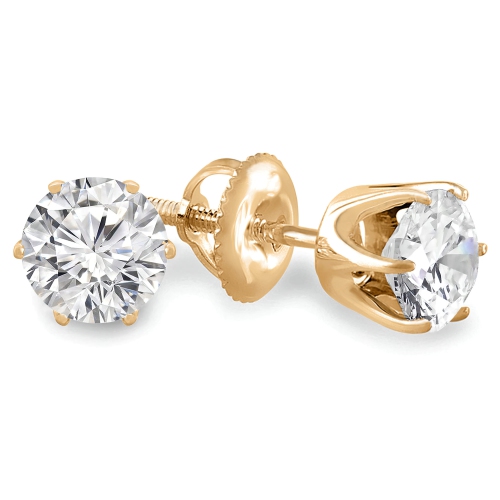 3/5 CTW Round Diamond 6-Prong Solitaire Stud Earrings in 14K Yellow Gold