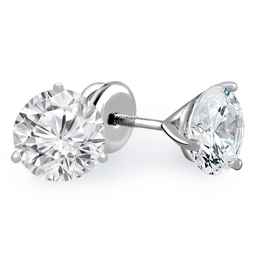 3/8 CTW Round Diamond 3-Prong Solitaire Stud Earrings in 14K White Gold