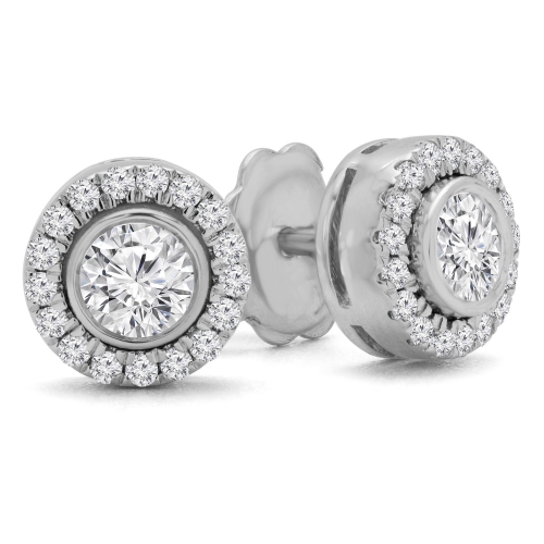 Clous d'oreilles halo en or blanc 14K ct avec diamants ronds 3/5 ct