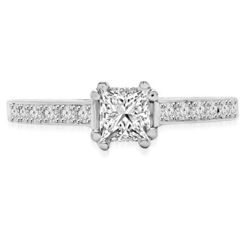 9/10 CTW Princess Diamond Solitaire with Accents Engagement Ring in 14K White Gold - Size 4 to 9