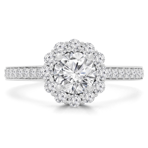 9/10 CTW Round Diamond Halo Engagement Ring in 14K White Gold - Size 4 to 9