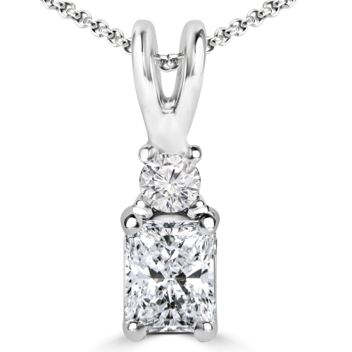 1/3 CTW Radiant Diamond Solitaire with Accents Pendant Necklace in 14K White Gold