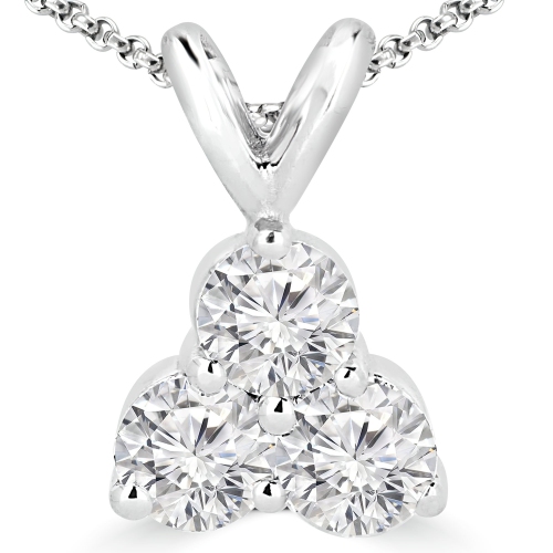 1/2 CTW Round Diamond Three-Stone Pendant Necklace in 14K White Gold