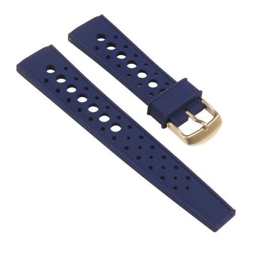StrapsCo Retro Silicone Rubber Rally Dive Watch Band Strap - 20mm - Blue