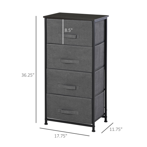 HOMCOM Storage Shelf Drawer Chest Organizer Units Storage Cabinet 4 Drawers with Attached Handle, Steel Frame with No-Skid Feet, Black & Grey