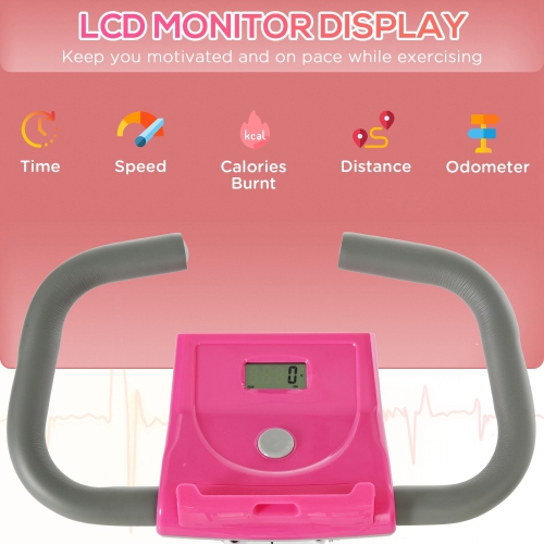 Soozier Foldable Magnetic Exercise Bike with Backrest Indoor Stationary Upright Fitness Bike X Bike with Tablet Holder for Health & Fitness, Pink