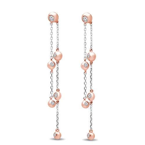 Pendants d'oreilles en or deux tons 14K ct, diamants ronds de 1/3 ct