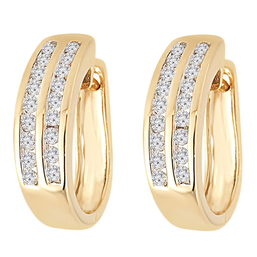 1/2 CTW Round Diamond Two-Row Channel Set Huggie Earrings in 14K Yellow Gold