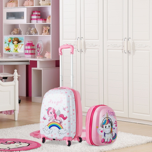 Gymax 2PC Kids Luggage Set 12'' Backpack & 16'' Rolling Suitcase for School Travel ABS