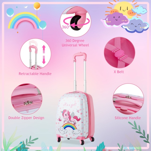 Gymax 2PC Kids Luggage Set 12'' Backpack & 16'' Rolling Suitcase for School Travel ABS