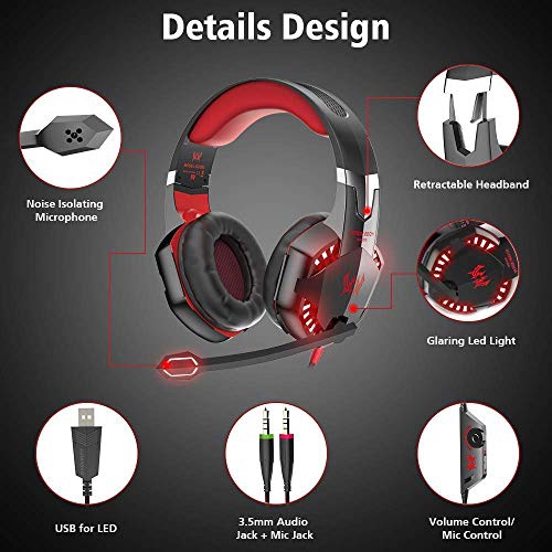 VersionTECH G2000 Gaming Headset - Black/Red