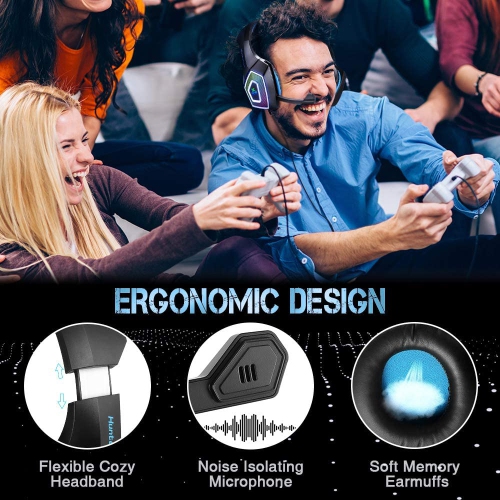 Casque de jeu avec micro pour Xbox One PC Switch tablette, écouteurs stéréo supra-auriculaire 3,5 mm Microphone suppression du bruit 7 DEL casque