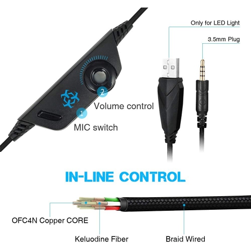 Casque de jeu avec micro pour Xbox One PC Switch tablette, écouteurs stéréo supra-auriculaire 3,5 mm Microphone suppression du bruit 7 DEL casque