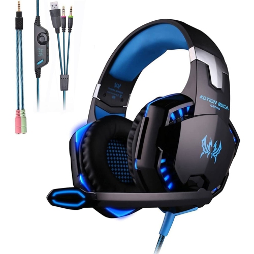 Casque de jeu de Mengshen - avec microphone, commande de volume et voyants DEL - compatible avec PC, portable, téléphone intelligent, manette pour PS