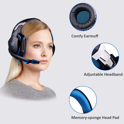 Mengshen Gaming Headset - with Mic, Volume Control and Cool LED Lights - Compatible with PC, Laptop, Smartphone, PS4 and Xbox One Controller, G2000