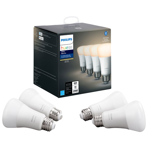 Philips Hue A19 Smart Bluetooth LED Light Bulb - 4 Pack - White