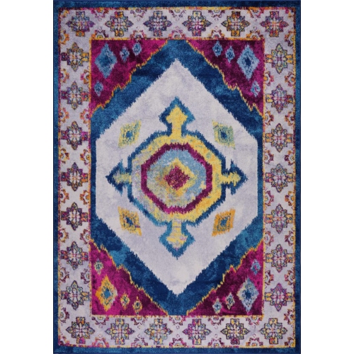 LA DOLE RUGS  Ladole Rugs Huma Ikat Traditional Style Area Rug In Blue, 5X8 In Purple
