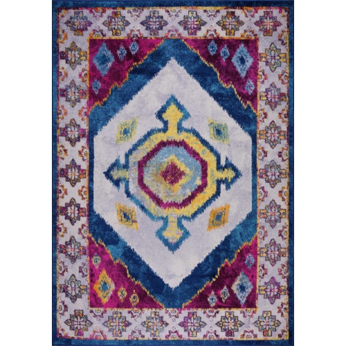 Huma Ikat Style traditionnel tapis violet bleu, 8 x 11