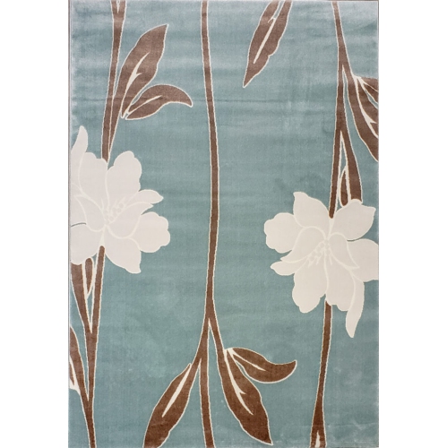 Ladole Rugs Gray Flowers Design Contemporary Soft Area Rug in Blue, 5x8