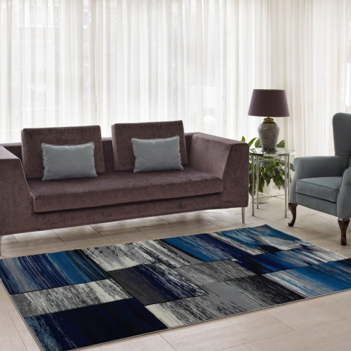 Ladole Rugs Copper Abstract European Area Rug in Black Grey Blue, 3x10