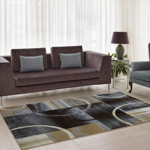 Européen Dadonis Géométrique Tapis Gris Noir 3 X 5