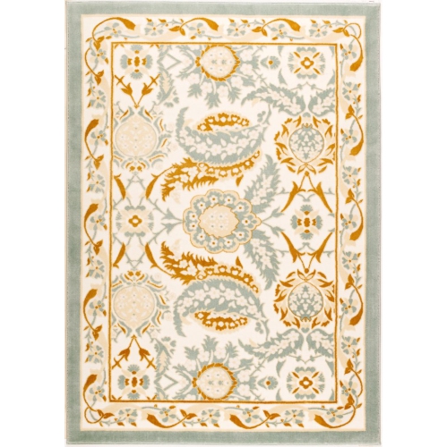LA DOLE RUGS  Ladole Rugs Abstract Traditional Pattern Beige White Area Rug, 5X8 In Blue