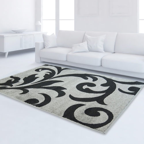 Ladole Rugs Floral Style Durable Area Rug Ivory Black, 7'8" x 10'4"
