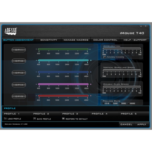 Adesso iMouse T40 4800 DPI Wireless Optical Mouse - Black -