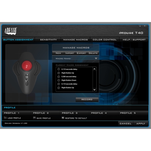 Adesso iMouse T40 4800 DPI Wireless Optical Mouse - Black -