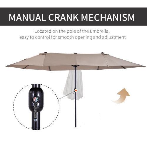 Outsunny 15ft Double-sided Patio Umbrella with Twin Canopy, Extra Large Outdoor Parasol with Crank for Pool, Deck, Market, Tan