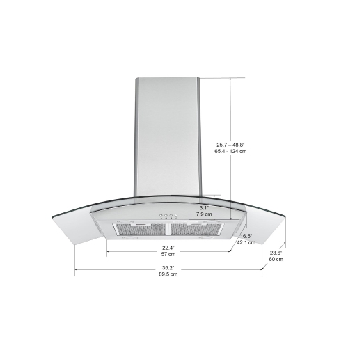 Ancona 36" Island Glass Range Hood in Stainless Steel