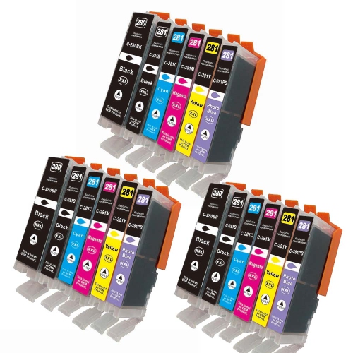 MAX SAVING  - 18 Ink (3K, 3Pbk, 3C, 3M, 3Y, 3Photo Blue) Extra High Yield Compatible Ink Cartridge Replacement for Canon Pgi-280Xxl Cli-281Xxl