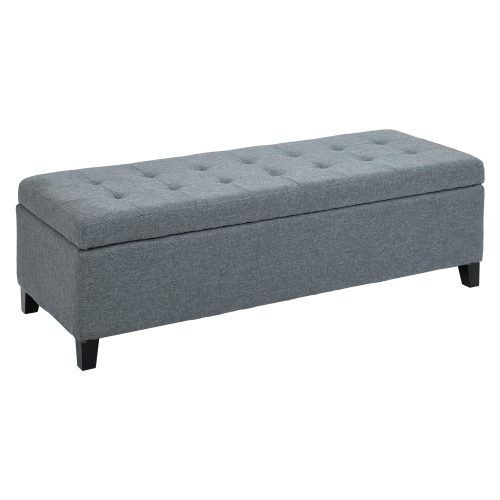 HOMCOM  " Large 50"" Rectangular Storage Ottoman Bench, Tufted Upholstered Linen Fabric Wood Feet Entry Bench, Contemporary Home Decor Grey"