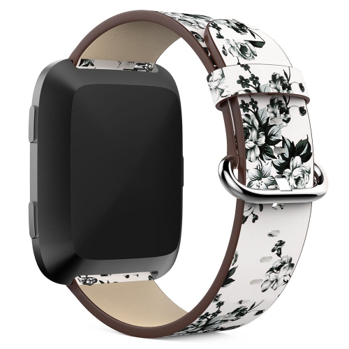 StrapsCo Leather Watch Band Strap with Peonies Floral Pattern for Fitbit Versa - White Peonies