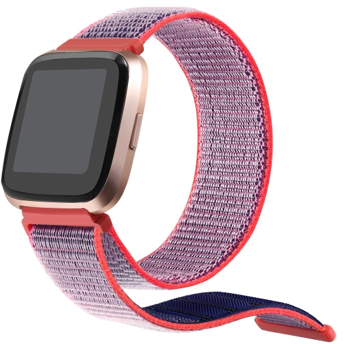 StrapsCo Woven Nylon Watch Band Strap for Fitbit Versa - Neon Pink & Grey