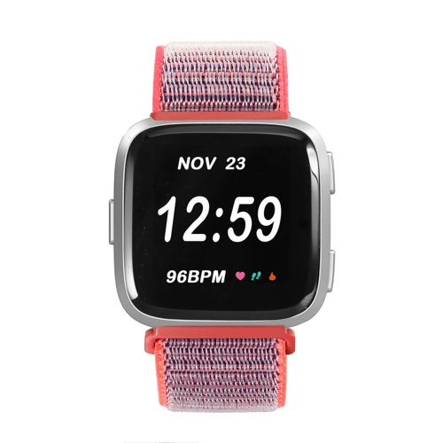 StrapsCo Woven Nylon Watch Band Strap for Fitbit Versa - Neon Pink & Grey