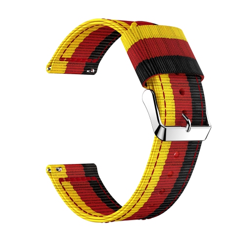 StrapsCo Multicolor Striped Nylon Watch Band Strap for Fitbit Versa - Black/Red/Yellow