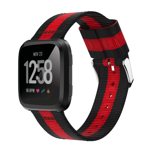 StrapsCo Multicolor Striped Nylon Watch Band Strap for Fitbit Versa - Black & Red