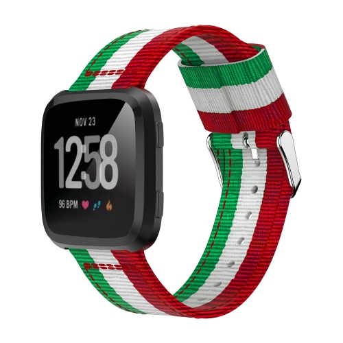StrapsCo Multicolor Striped Nylon Watch Band Strap for Fitbit Versa - Green/White/Red