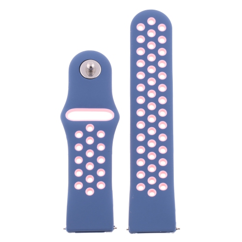 STRAPSCO  Perforated Silicone Rubber Watch Band - Quick Release Strap for Fitbit Versa - Short-Medium - Dark & Pink In Blue