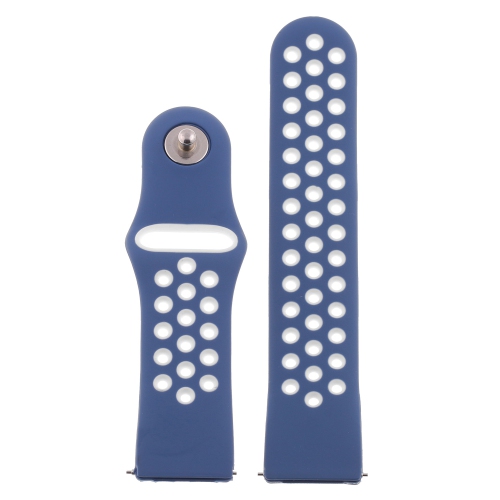 StrapsCo Perforated Silicone Rubber Watch Band - Quick Release Strap for Fitbit Versa - Short-Medium - Dark Blue & White